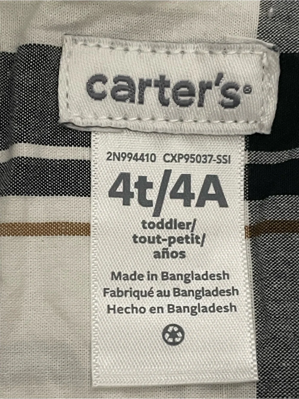 Carter's Size 4T TWIN Matching Black, White & Gray Plaid Button-Down Shirt